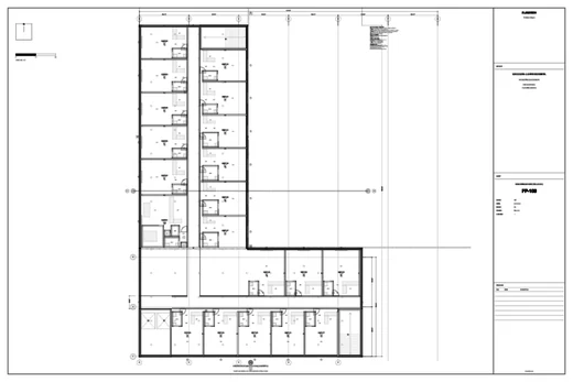 Fire sprinkler plan FP-100 covering all levels of the L-shaped plan.